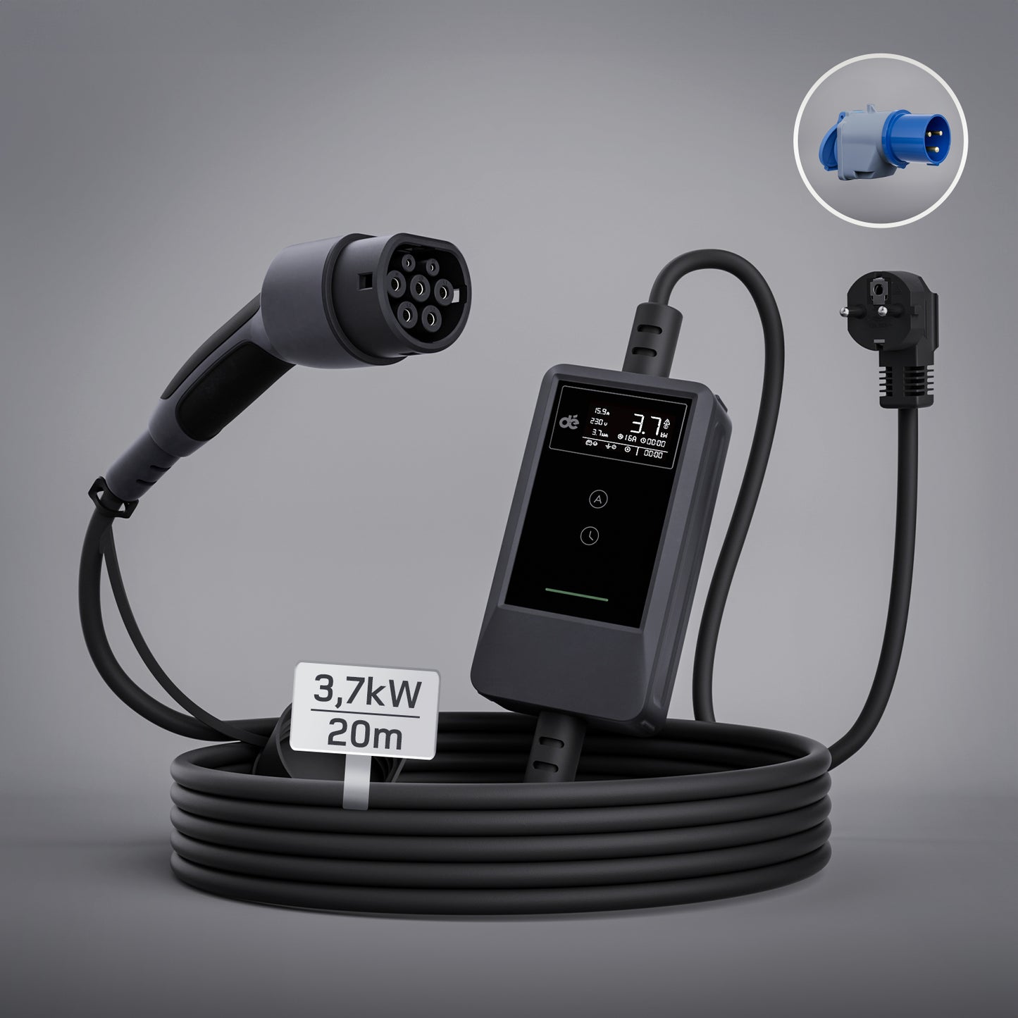 dé Caricatore Auto Elettrica Portatile 3,7 kW Tipo 2 Schuko (6–16A) con APP & LCD