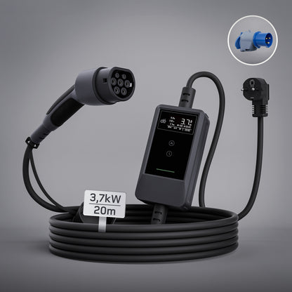 dé Caricatore Auto Elettrica Portatile 3,7 kW Tipo 2 Schuko (6–16A) con APP & LCD