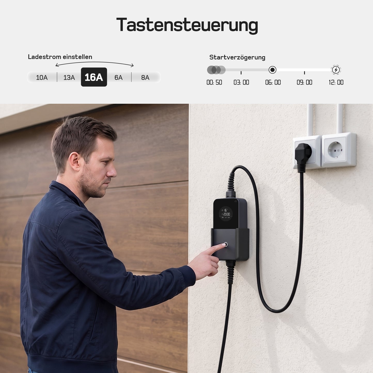 Cavo di ricarica Tipo 2 Schuko da 3,7 kW con APP