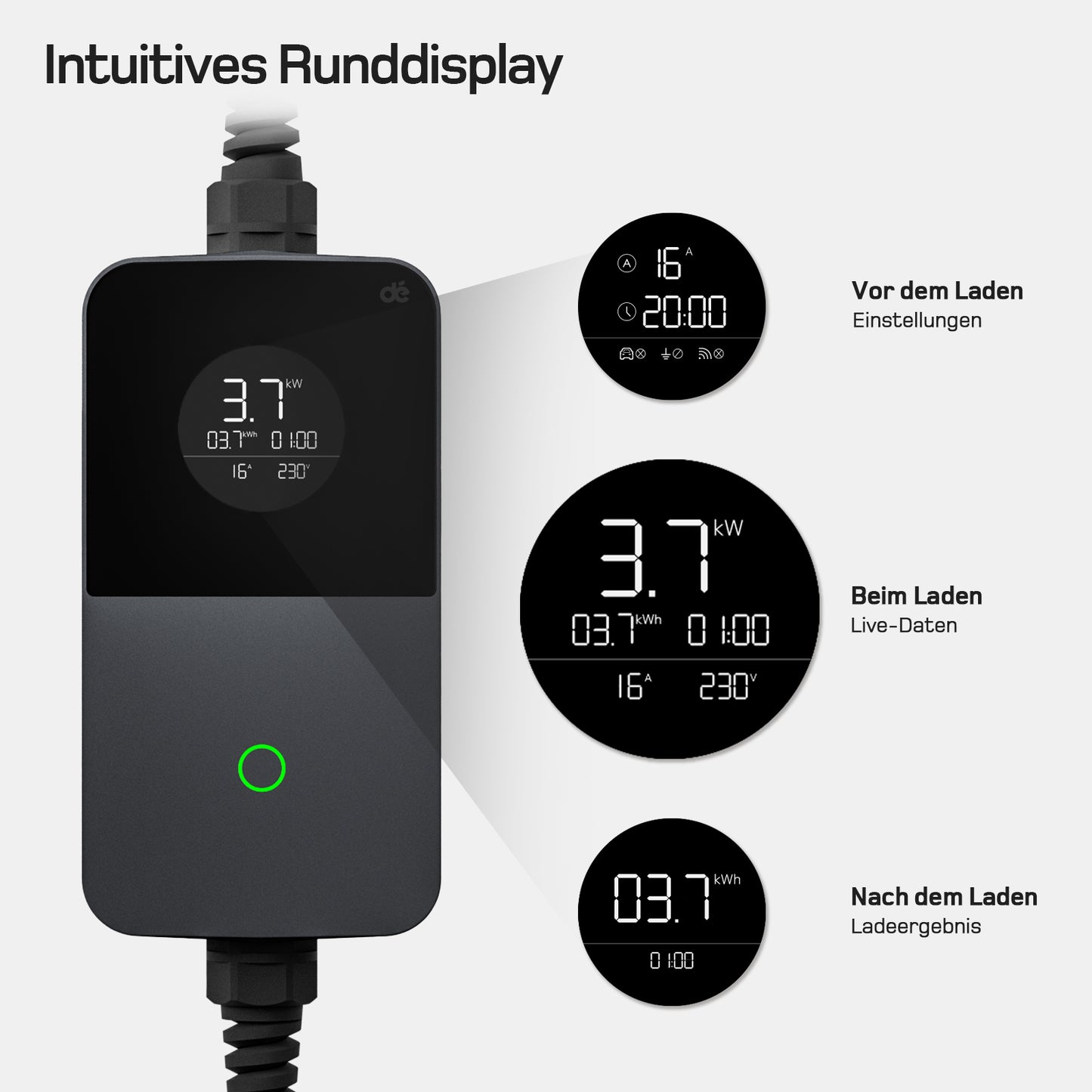 Cavo di ricarica Tipo 2 Schuko da 3,7 kW con APP
