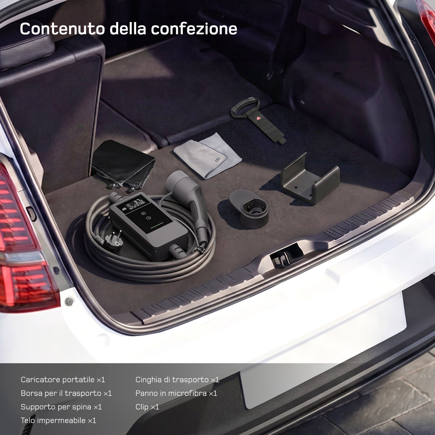 dé Caricatore Auto Elettrica Portatile 3,7 kW Tipo 2 Schuko (6–16A) con APP & LCD
