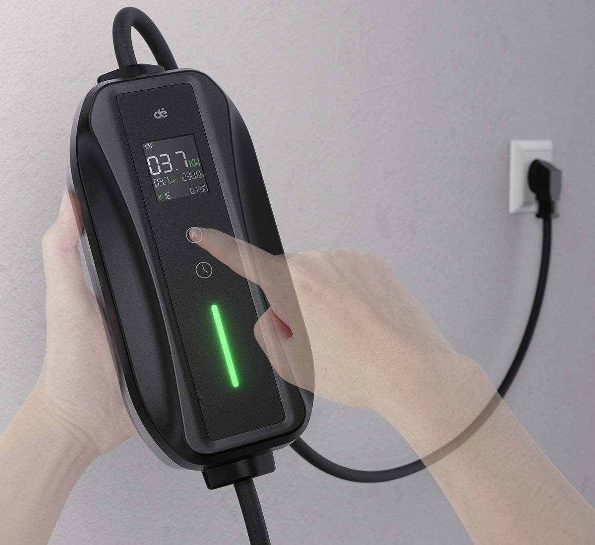dé Cavo Ricarica Auto Elettrica Tipo 2 Schuko 3,7 kW: box di controllo con display LCD, uso diretto in presa domestica senza installazione.