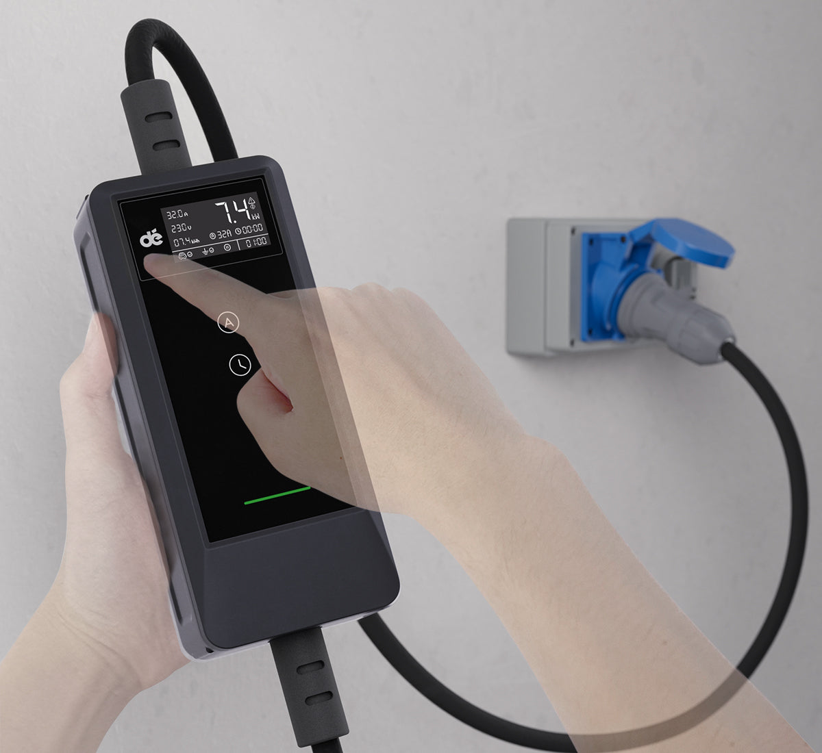 dé Caricatore Auto Elettrica Portatile 7 kW (Tipo 2, 32A): display per impostare la ricarica su presa CEE