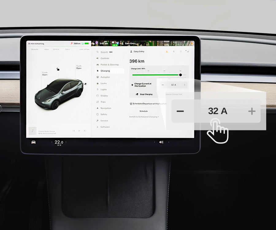 Regolazione 32A per dé Wallbox Smart 7,4 kW Monofase Tipo 2 dall'interfaccia dell'auto