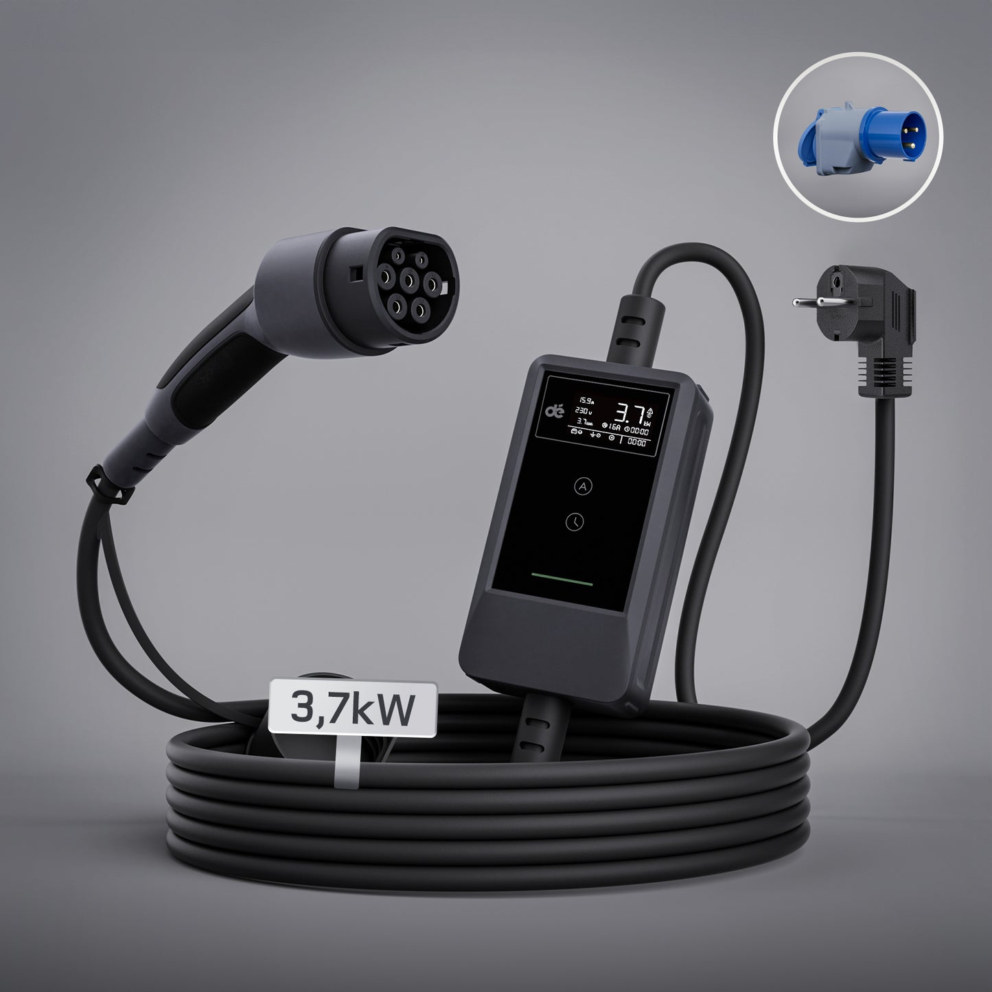 dé Caricatore Auto Elettrica Portatile 3,7 kW Tipo 2 Schuko (6–16A) con APP & LCD