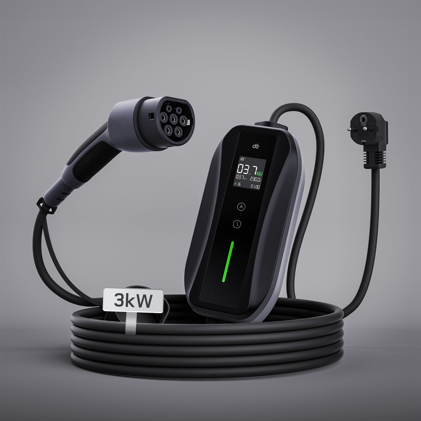 dé Cavo Ricarica Auto Elettrica Tipo 2 Schuko 3,7 kW (6–16A) – Wallbox Portatile con LCD e Supporto
