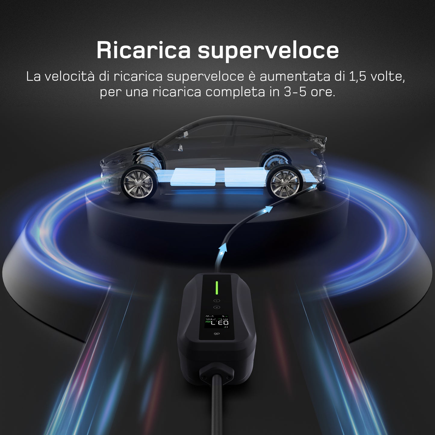 dé Cavo Ricarica Auto Elettrica Tipo 2 Schuko 3,7 kW (6–16A) – Wallbox Portatile con LCD e Supporto