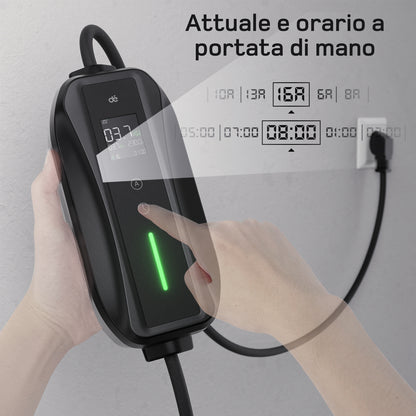 dé Cavo Ricarica Auto Elettrica Tipo 2 Schuko 3,7 kW (6–16A) – Wallbox Portatile con LCD e Supporto