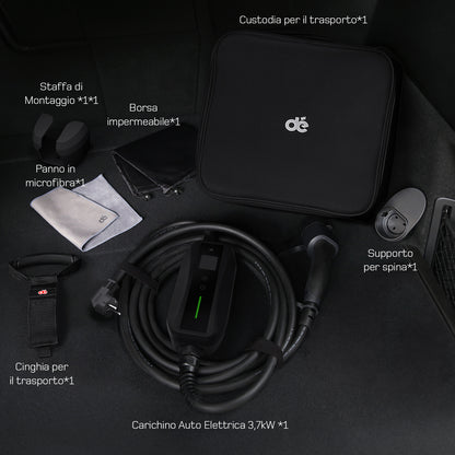 dé Cavo Ricarica Auto Elettrica Tipo 2 Schuko 3,7 kW (6–16A) – Wallbox Portatile con LCD e Supporto