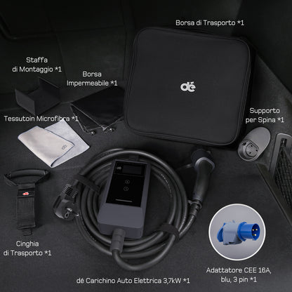 dé Caricatore Auto Elettrica Portatile 3,7 kW Tipo 2 Schuko (6–16A) con APP & LCD