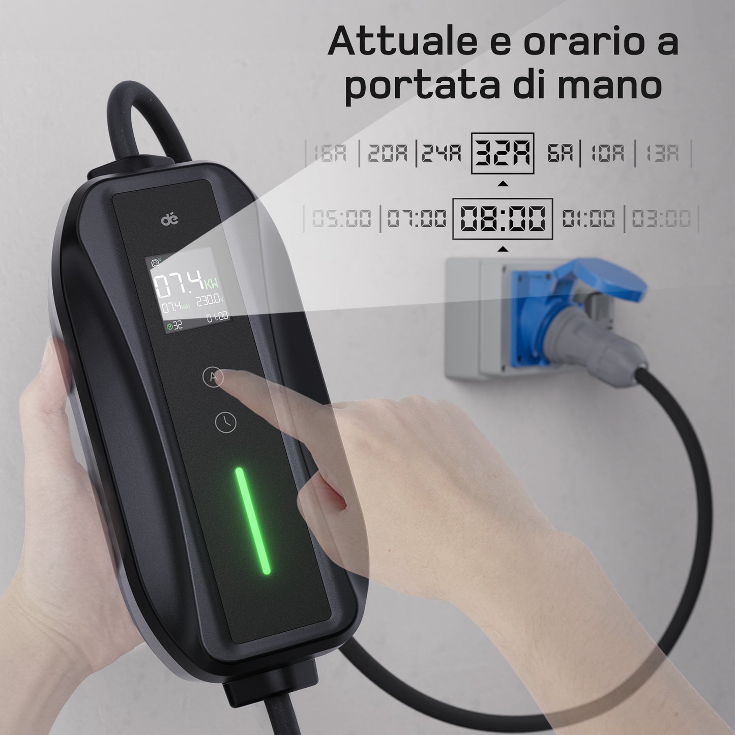 dé Caricatore EV Portatile 7 kW Tipo 2 T1 (32A, Monofase)