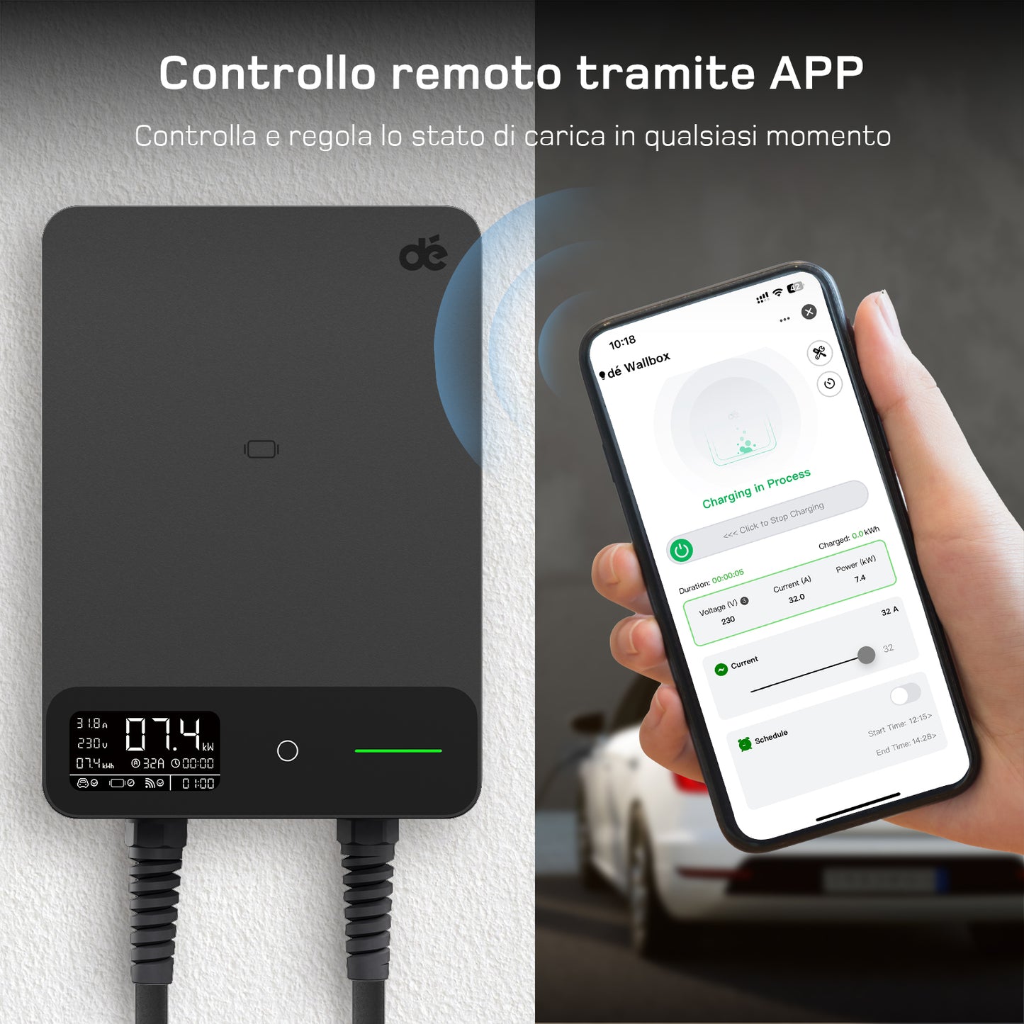 dé Wallbox Smart 7,4 kW Monofase Tipo 2 (32A, 230V) – Wi-Fi/Bluetooth, RFID