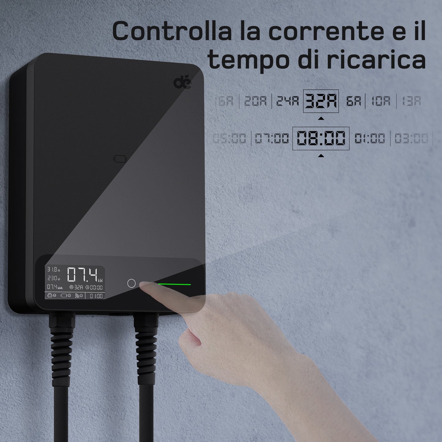 dé Wallbox Smart 7,4 kW Monofase Tipo 2 (32A, 230V) – Wi-Fi/Bluetooth, RFID
