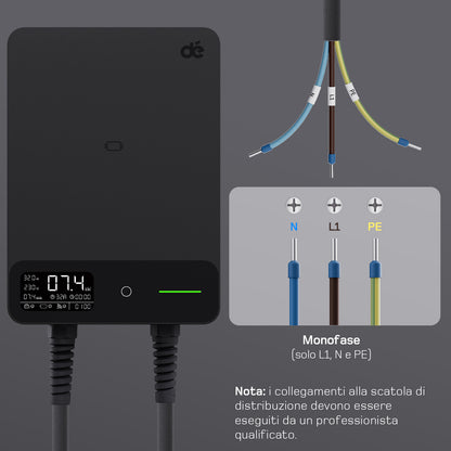 dé Wallbox Smart 7,4 kW Monofase Tipo 2 (32A, 230V) – Wi-Fi/Bluetooth, RFID