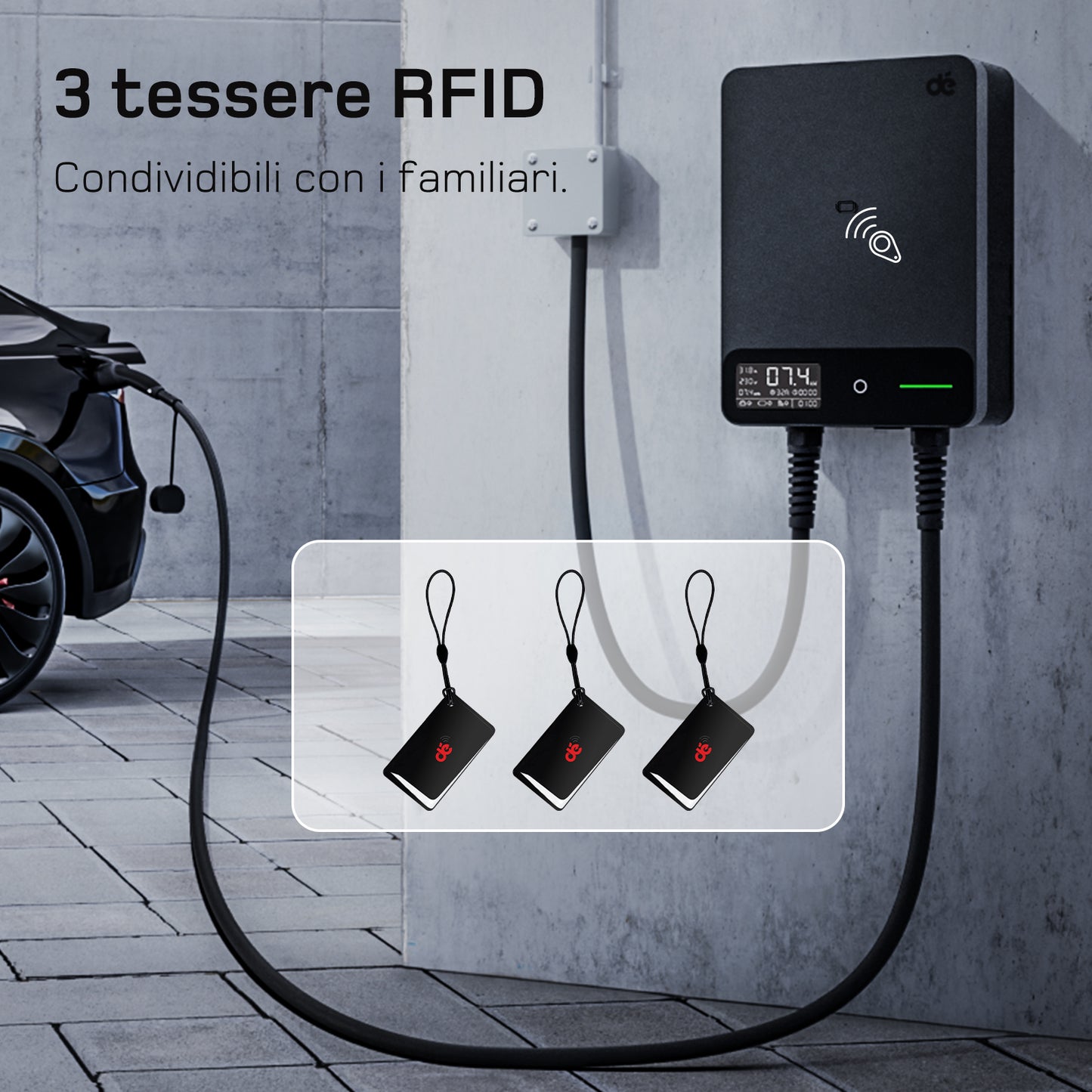 dé Wallbox Smart 7,4 kW Monofase Tipo 2 (32A, 230V) – Wi-Fi/Bluetooth, RFID