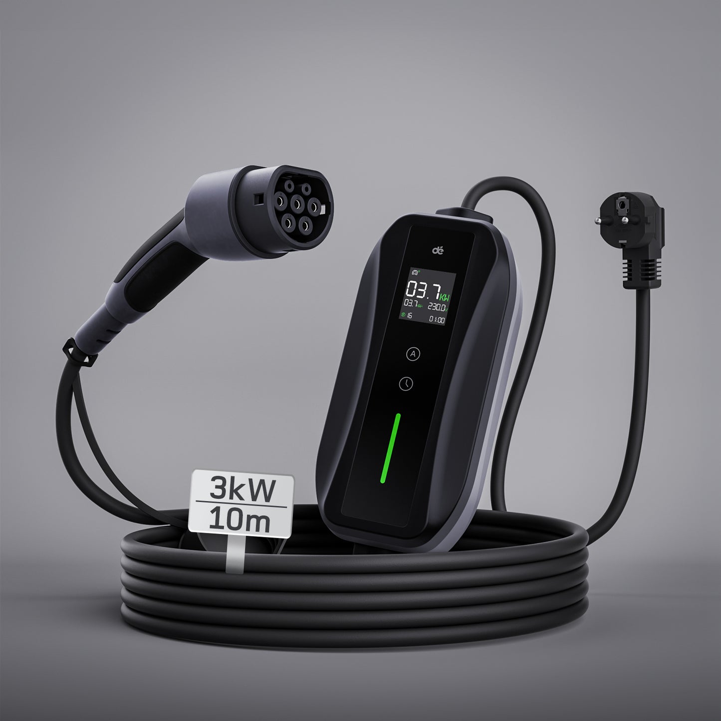 dé Cavo Ricarica Auto Elettrica Tipo 2 Schuko 3,7 kW (6–16A) – Wallbox Portatile con LCD e Supporto