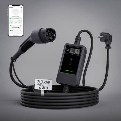 dé Caricatore Auto Elettrica Portatile 3,7 kW Tipo 2 Schuko (6–16A) con APP & LCD