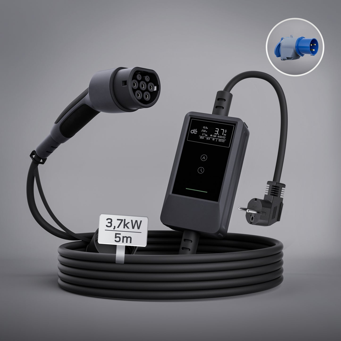 dé Caricatore Auto Elettrica Portatile 3,7 kW Tipo 2 Schuko (6–16A) con APP & LCD