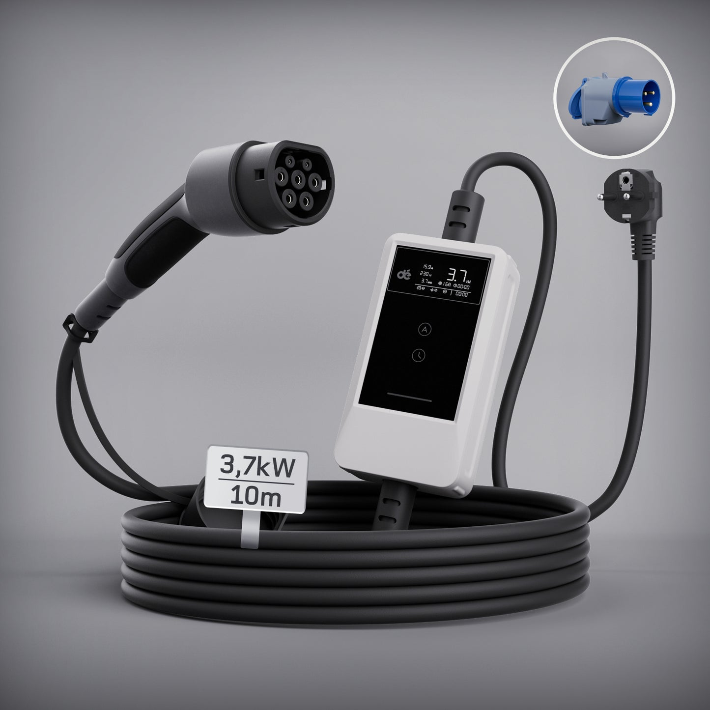 dé Caricatore Auto Elettrica Portatile 3,7 kW Tipo 2 Schuko (6–16A) con APP & LCD