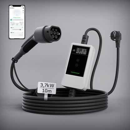 dé Caricatore Auto Elettrica Portatile 3,7 kW Tipo 2 Schuko (6–16A) con APP & LCD