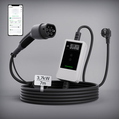 dé Caricatore Auto Elettrica Portatile 3,7 kW Tipo 2 Schuko (6–16A) con APP & LCD