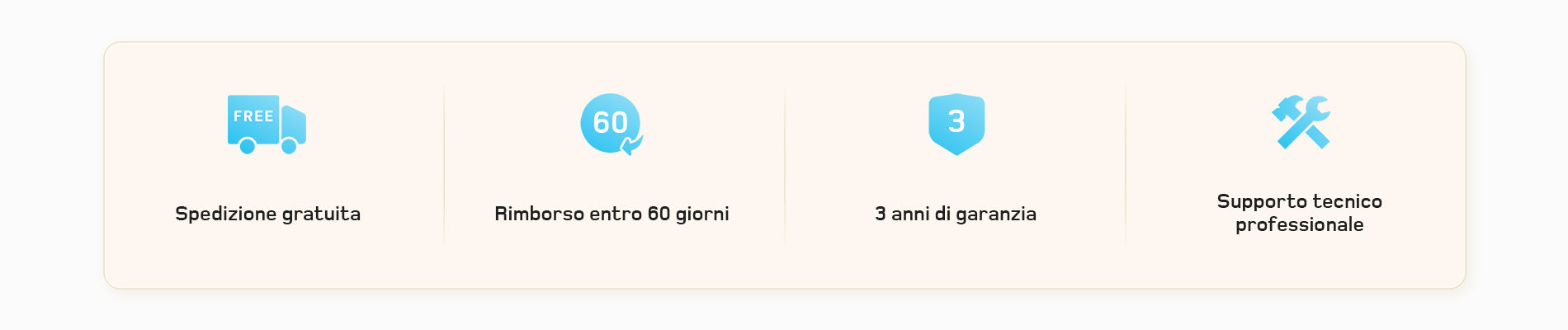 Spedizione gratuita, reso in 60 giorni, 3 anni di garanzia e supporto tecnico